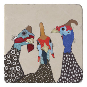 Three Cute Patterned Guinea Fowl Birds Trivet