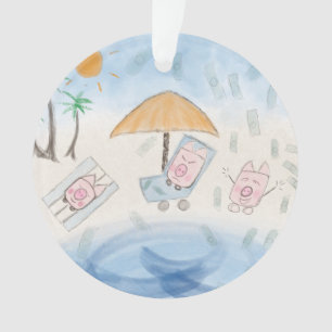 Three cute piglets on the beach ornament
