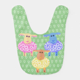 Three cute pink blue and yellow sheep baby bib