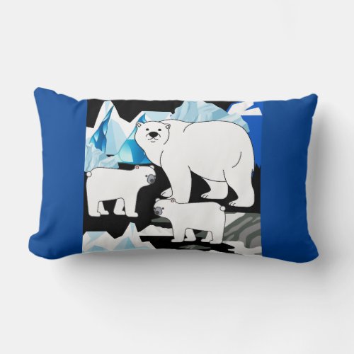 Three Cute Polar Bear  Lumbar Pillow
