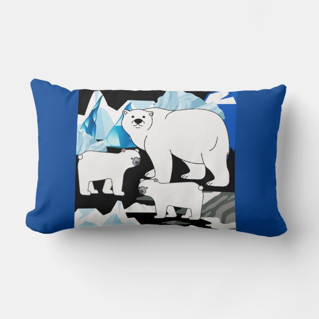 Three Cute Polar Bear  Lumbar Pillow (Front)