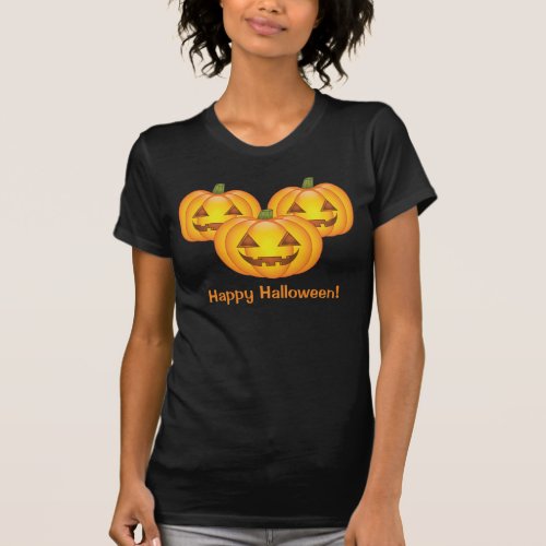 Three Cute Pumpkins With Happy Halloween Text T_Shirt