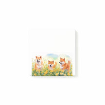 three cute shiba inus and dandelions notes