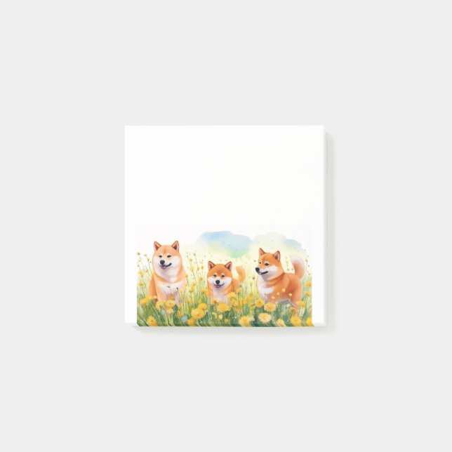 three cute shiba inus and dandelions notes (Front)