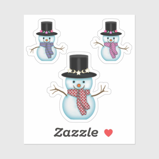 Three Cute Snowmen Christmas Holiday Art Sticker (Sheet)