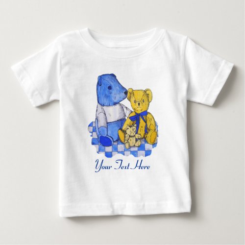 three cute teddies on picnic cloth baby T_Shirt