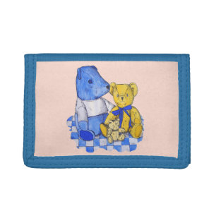 three cute teddies on picnic cloth for kids trifold wallet