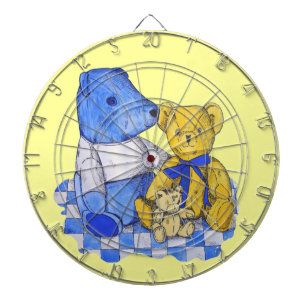 three cute teddies on picnic cloth original art dartboard