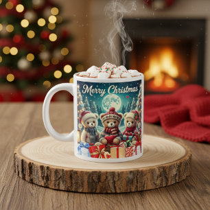 Three Cute Teddy Bears Merry Christmas Giant Coffee Mug
