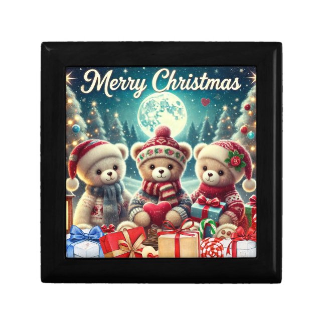 Three Cute Teddy Bears Merry Christmas  Gift Box (Front)