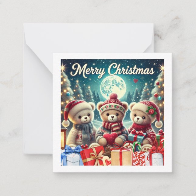 Three Cute Teddy Bears Merry Christmas Note Card (Front)