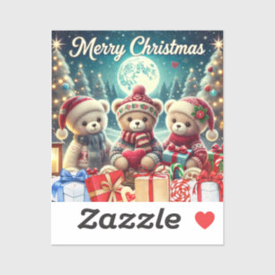 Three Cute Teddy Bears Merry Christmas Sticker