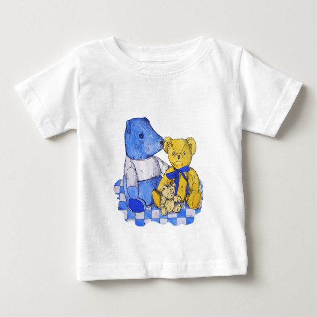 three cute teddy bears picnic cute picture baby T-Shirt (Front)