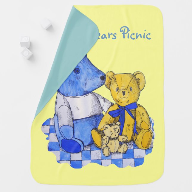 three cute three teddy bears baby blanket (In Situ)