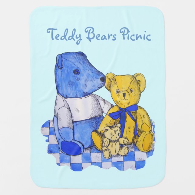 three cute vintage teddy bears receiving blanket (Front)