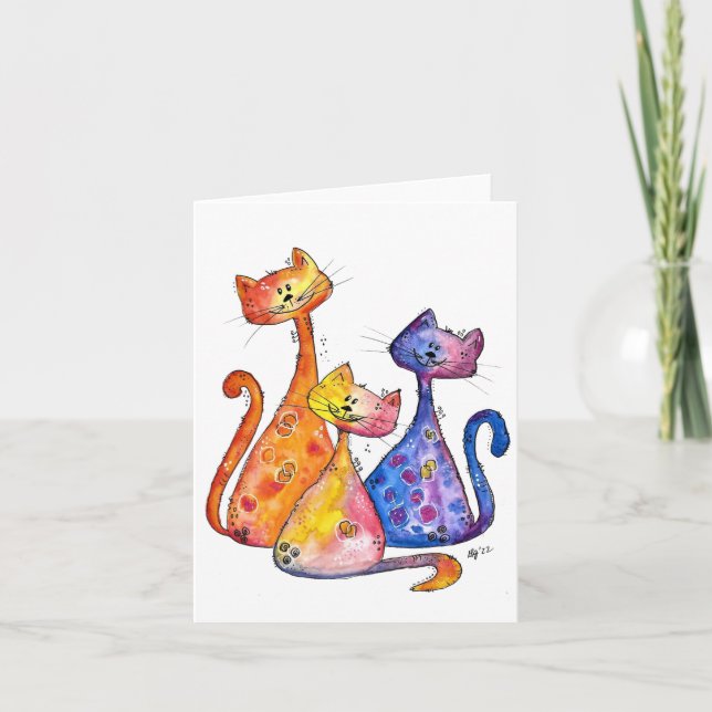 Three Cute Whimsical Cats Card (Front)