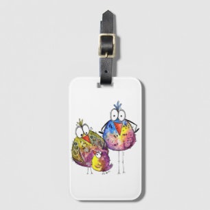 Three Cute Whimsical Colorful Birds Luggage Tag