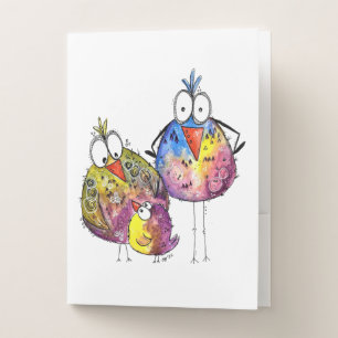 Three Cute Whimsical Colorful Birds Pocket Folder