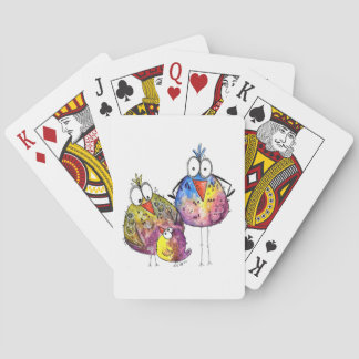 Three Cute Whimsical Colorful Birds Poker Cards