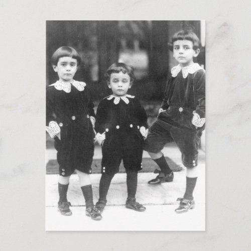 Three Cute Young Boys Vintage Photo Postcard
