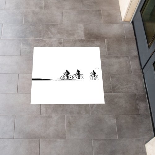 Three Cyclists Cycling Beach Reflection Sketch Floor Decals