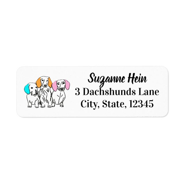Three Dachshunds Pastel Ears Doodle Label (Front)