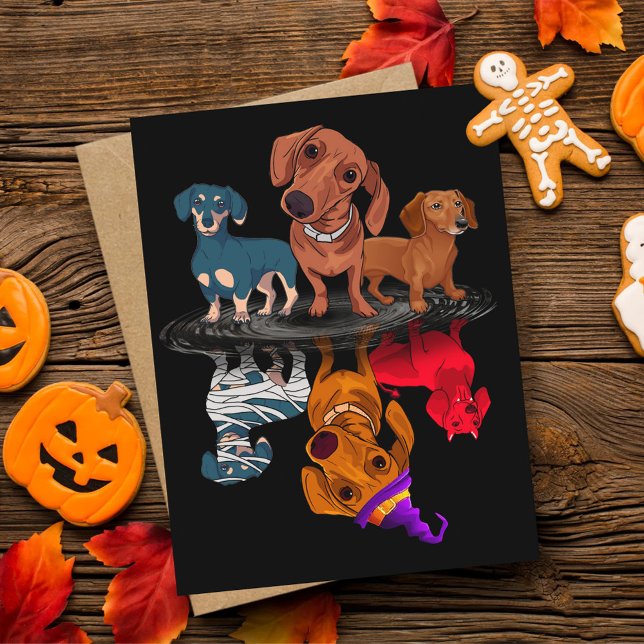 Three Dachshunds Reflection Halloween Adult Gifts  Postcard (Creator Uploaded)