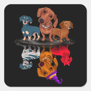 Three Dachshunds Reflection Halloween Adult Gifts Square Sticker