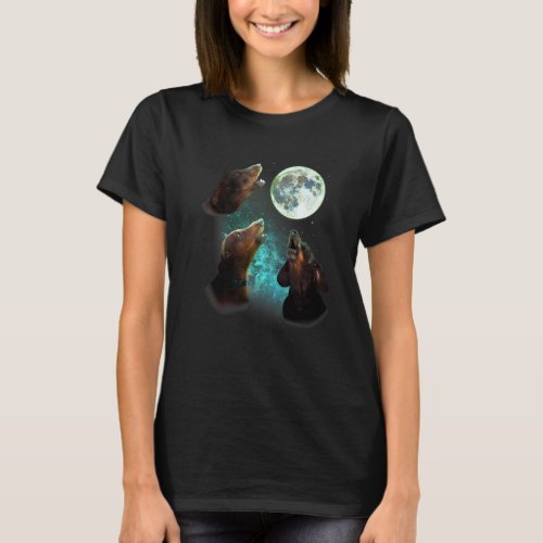 Three Dachsunds Howl At Moon 3 Wolfs Wolves Funny  T_Shirt