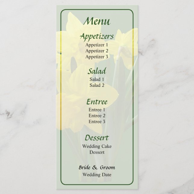 Three Daffodils Standing Guard Wedding Menu (Front)