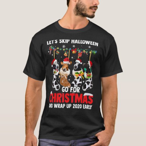 Three Dairy Cow In Sock Christmas Santa Hat T-Shirt