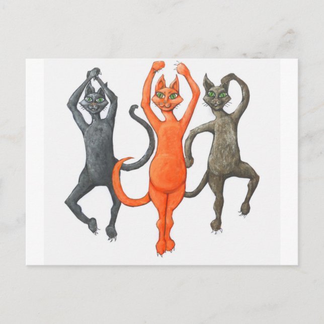 Three Dancing Cats Postcard (Front)