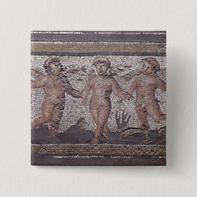 Three dancing putti accompanied by one playing the pinback button (Front)