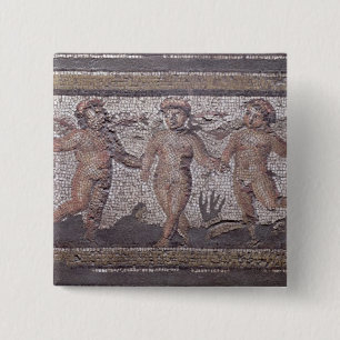 Three dancing putti accompanied by one playing the pinback button