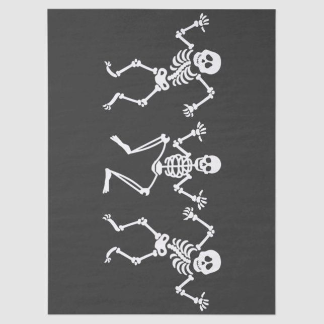 Three Dancing Skeletons Black & White Decoupage Tissue Paper (Front)