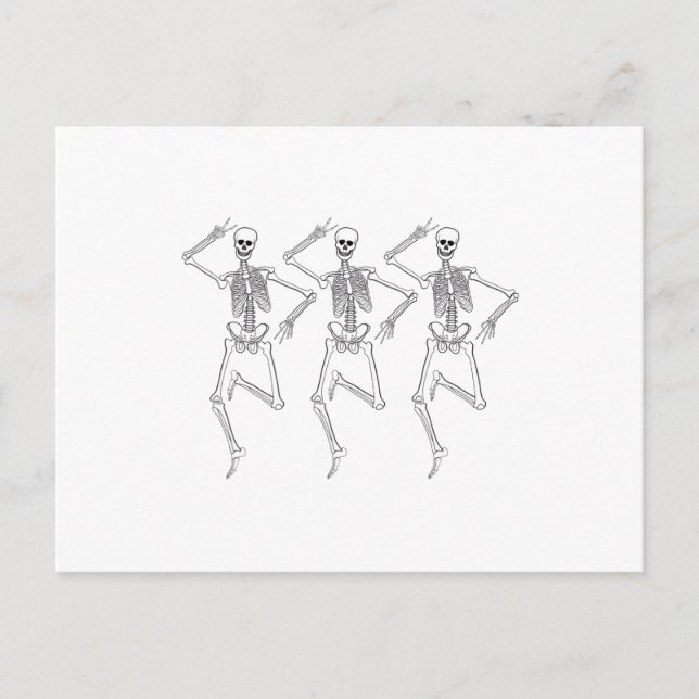 Three dancing skeletons postcard (Front)