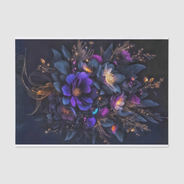 Three dark flowers sprinkled with golden sparks tissue paper (Front)