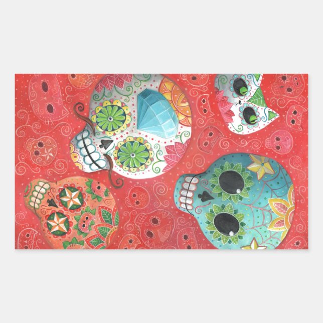 Three Day of The Dead Skulls Rectangular Sticker (Front)
