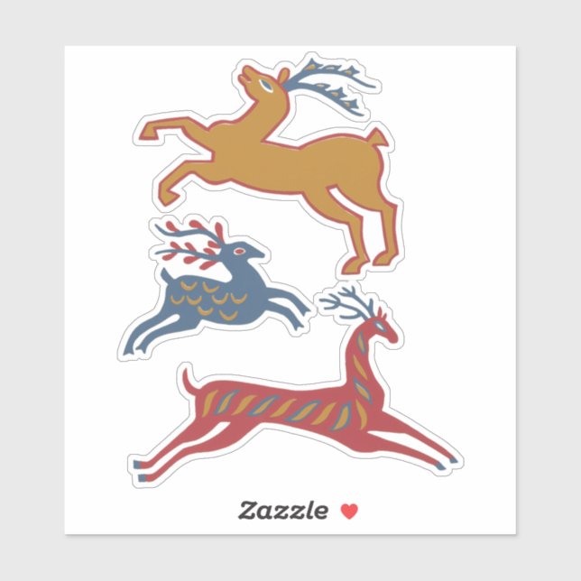Three Deers American Folk Art Sticker (Sheet)