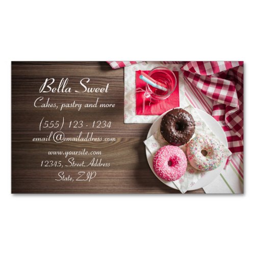 Three delicious doughnuts business card magnet