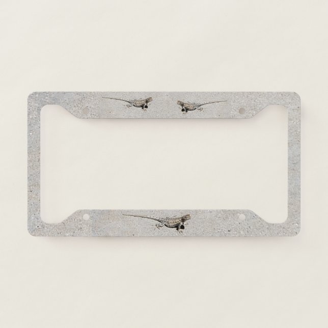 Three Desert Lizards on Sidewalk License Plate Frame (Front)