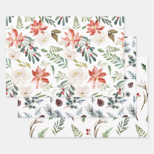 Three different Christmas pattern Wrapping Paper Sheets (Set)