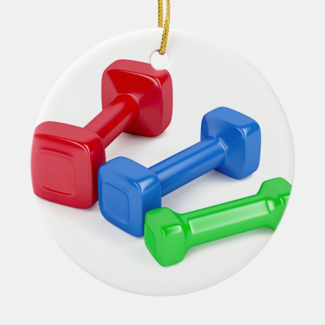 Three different dumbbells ceramic ornament (Front)