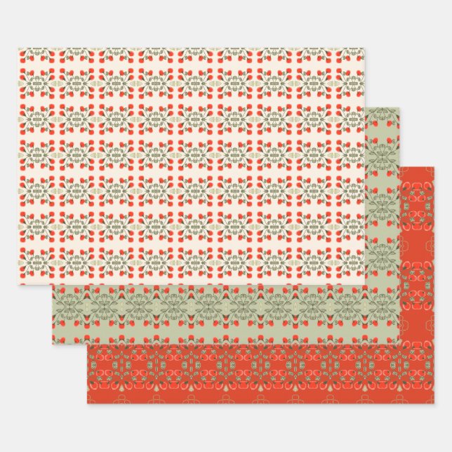 Three Different Patterns Wrapping Paper Sheets (Set)