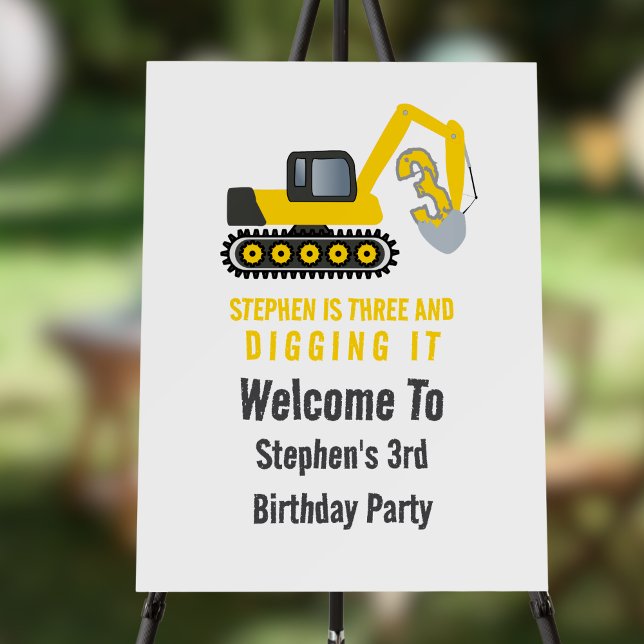 Three & Digging it  3rd Birthday Party Welcome  Foam Board (Creator Uploaded)