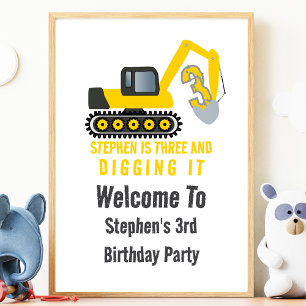 Three & Digging it 3rd Birthday Party Welcome Poster