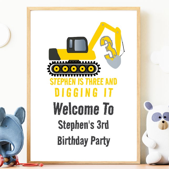 Three & Digging it  3rd Birthday Party Welcome  Poster (Creator Uploaded)