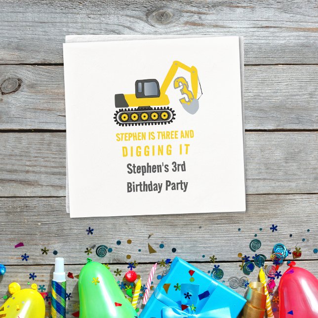 Three & Digging it Construction 3rd Birthday Party Napkins (Creator Uploaded)