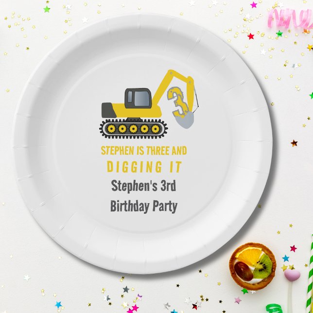 Three & Digging it Construction 3rd Birthday Party Paper Plates (Creator Uploaded)