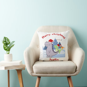 three dinosaurs christmas gift, personalized name  throw pillow